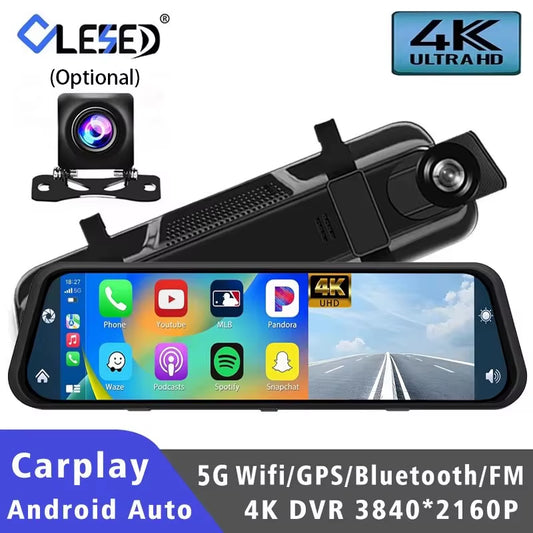 10" Dash Cam 4K 3840*2160P Car Dvr Carplay Android Auto GPS 5G WIFI AUX Stream Rearview Mirror Dashcam Camera Drive Recorder FM