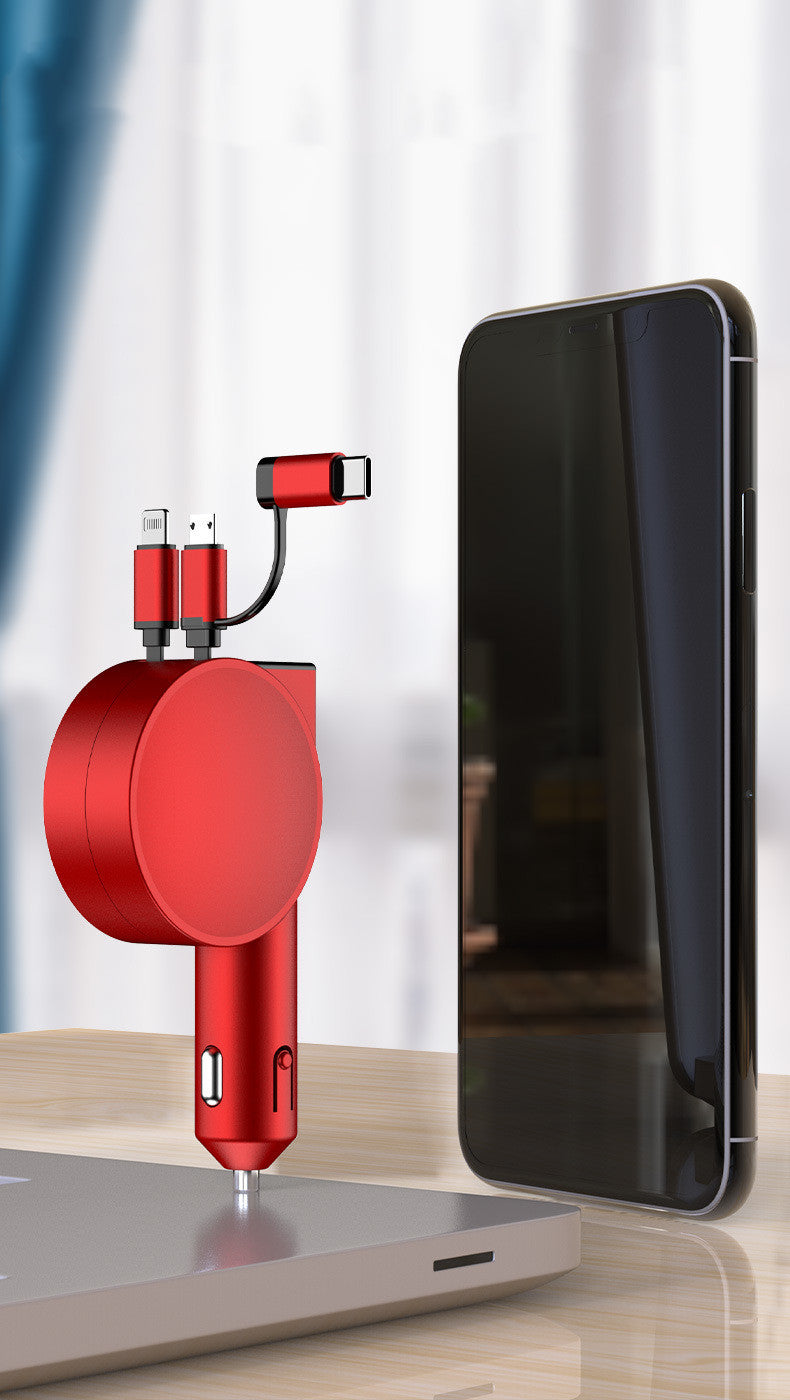 Chargeur de voiture à charge rapide 60 W à deux fils rétractables