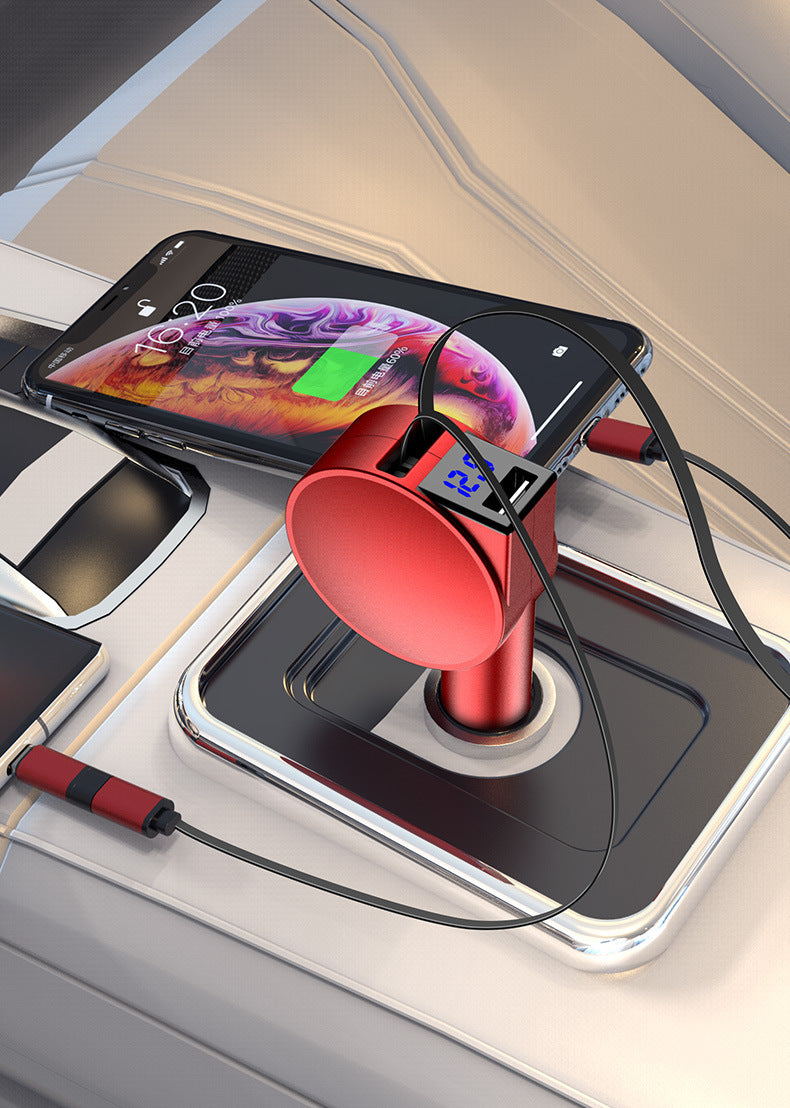 Chargeur de voiture à charge rapide 60 W à deux fils rétractables