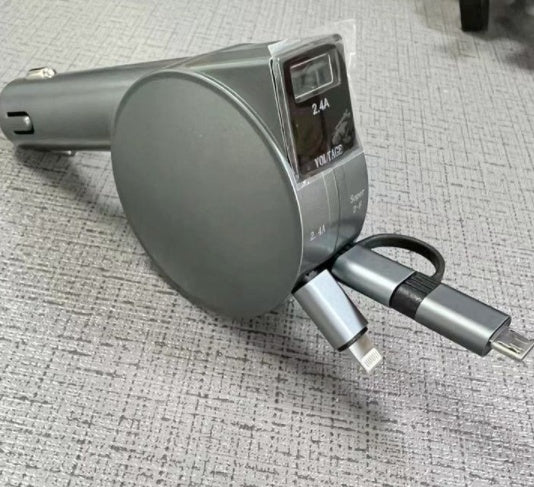 Chargeur de voiture à charge rapide 60 W à deux fils rétractables